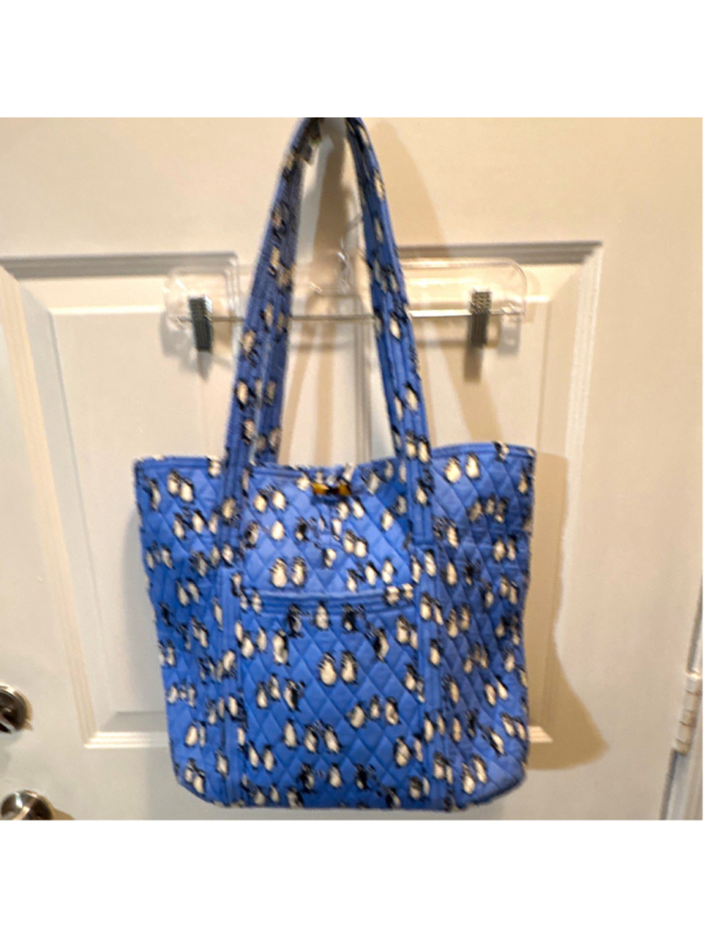 Vera Bradley Blue Penguin Print Tote Bag, Medium, Pockets inside & out 1215